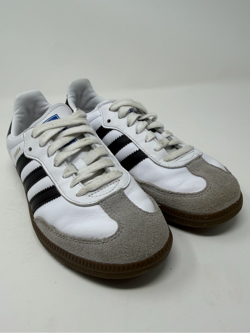 Adidas Samba Classic Leather Sneakers - White/Black/Grey sz.4y